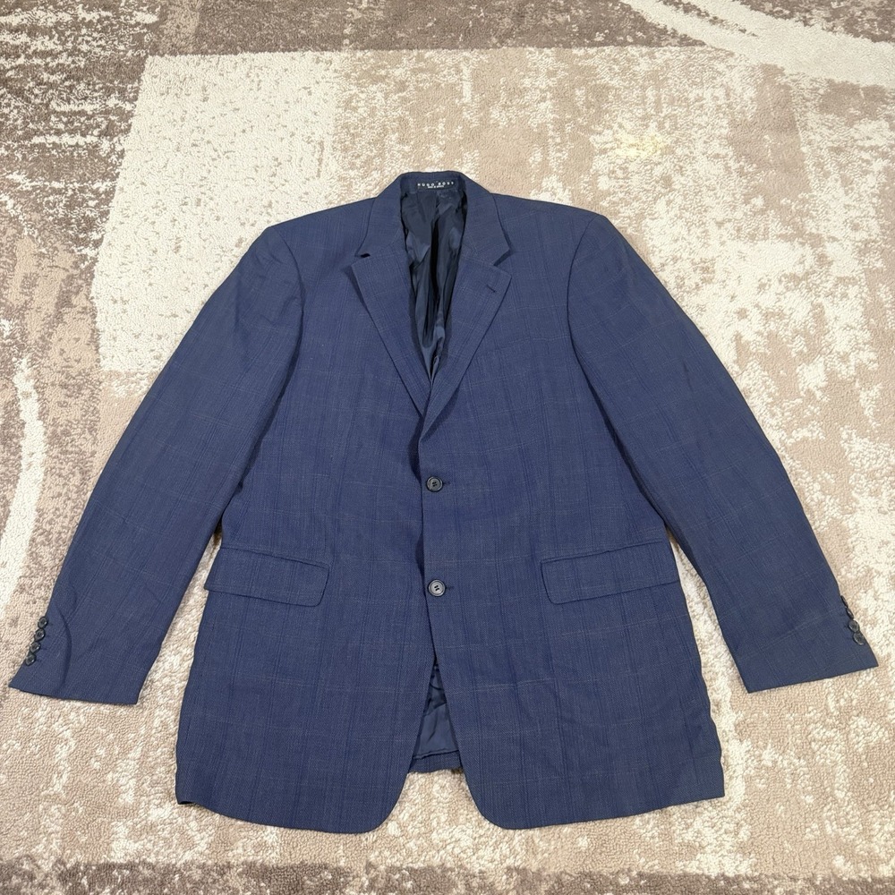 HUGO BOSS Tizian Blazer Mens 46L Blue Windowpane Virgin Wool Old Money